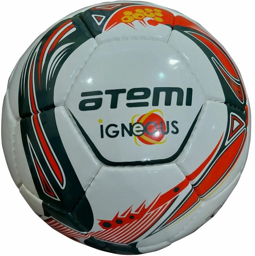 Мяч футбольный Atemi Igneous, Pu/pvc 1.3mm, бел/серый/оранж, р.5 , р/ш, 32 п , окруж 68-70