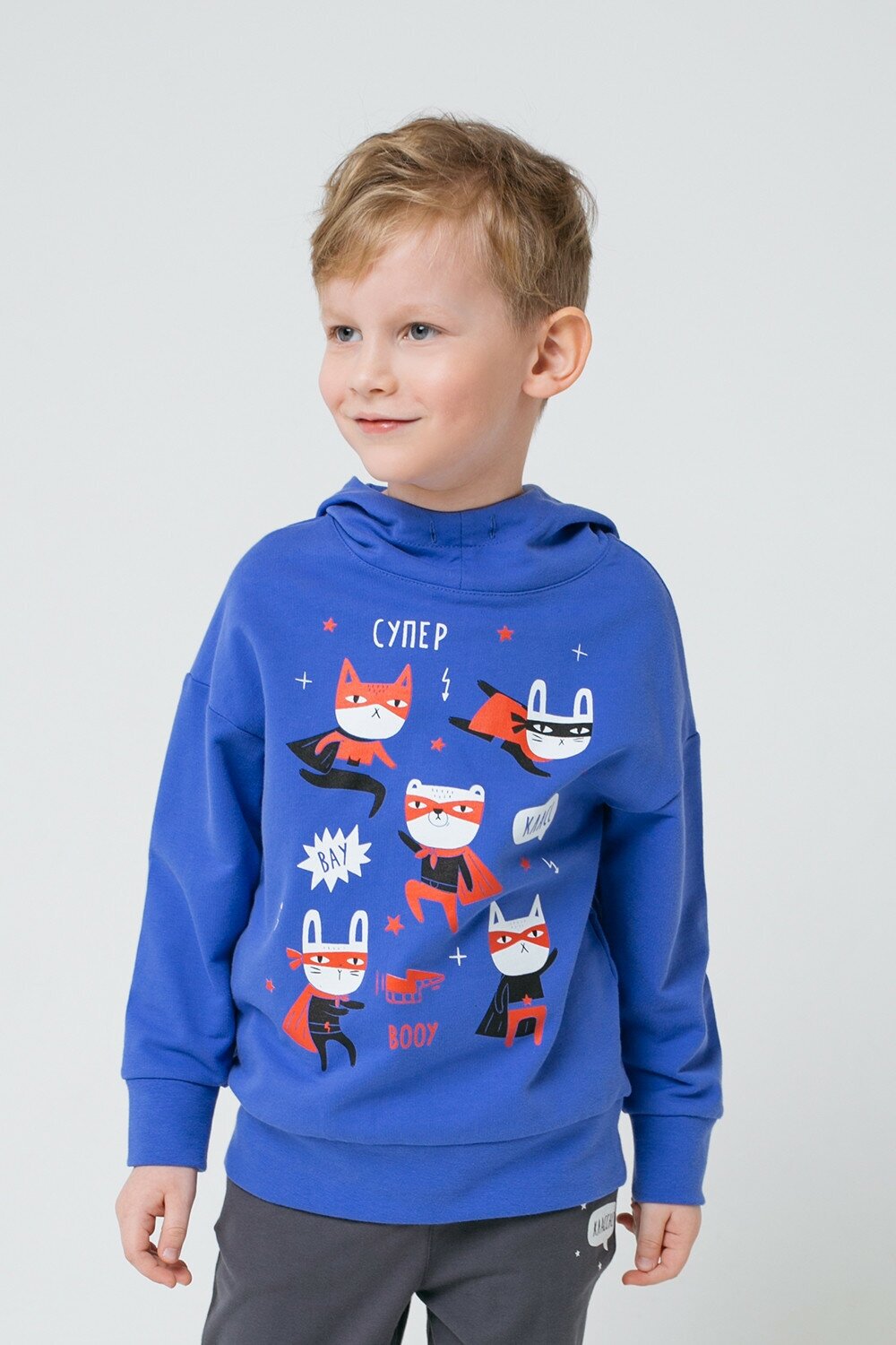 Худи для мальчика из футера, Crockid, синий
