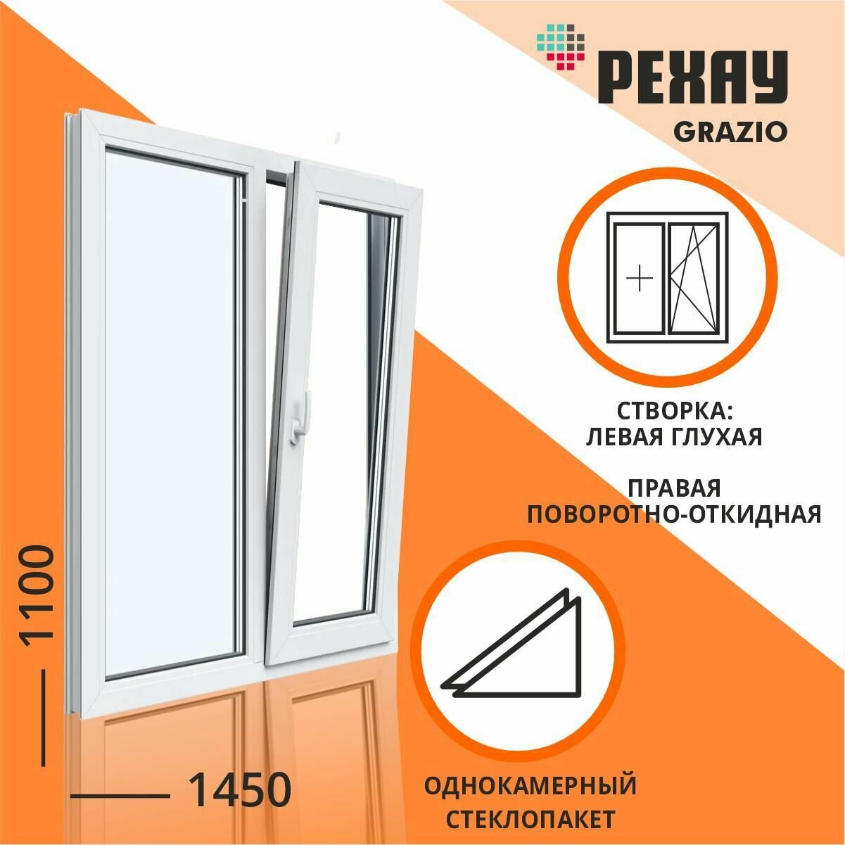 Столицы Окна пластиковые 1450 1100 Двухстворчатое правое Grazio