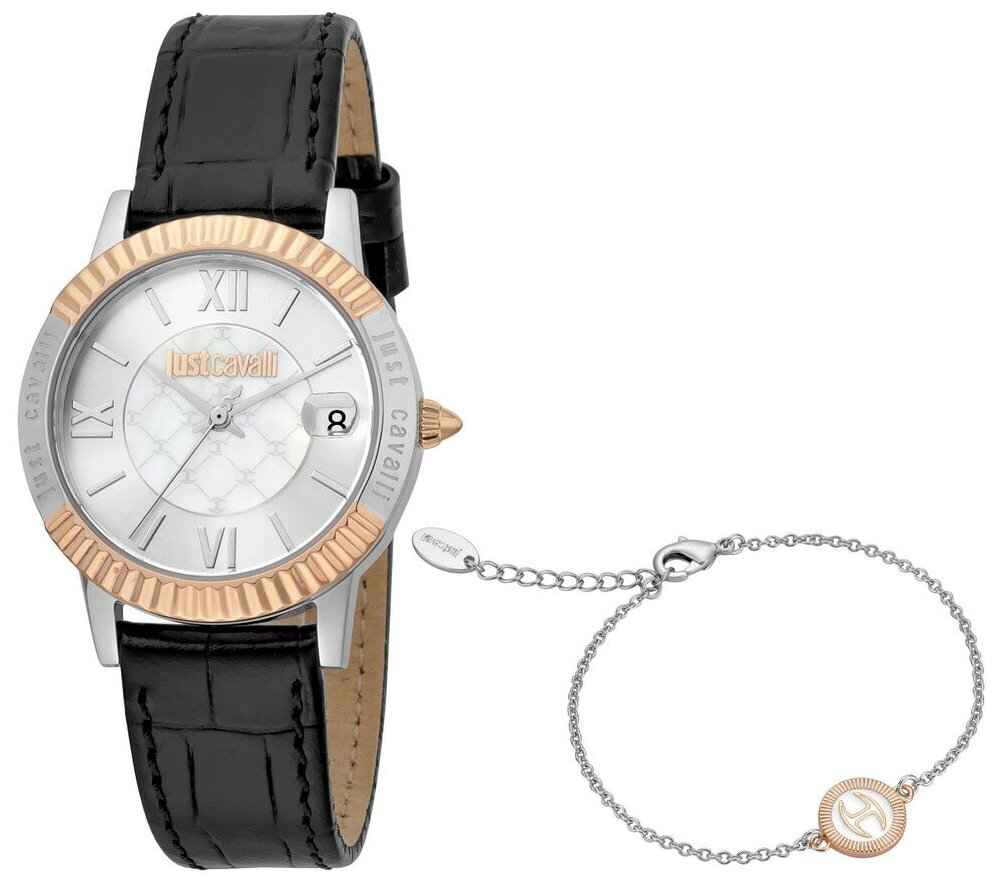 Just Cavalli Кварцевые JC1L171L0025, стальной корпус, кожаный ремешок, браслет на руку