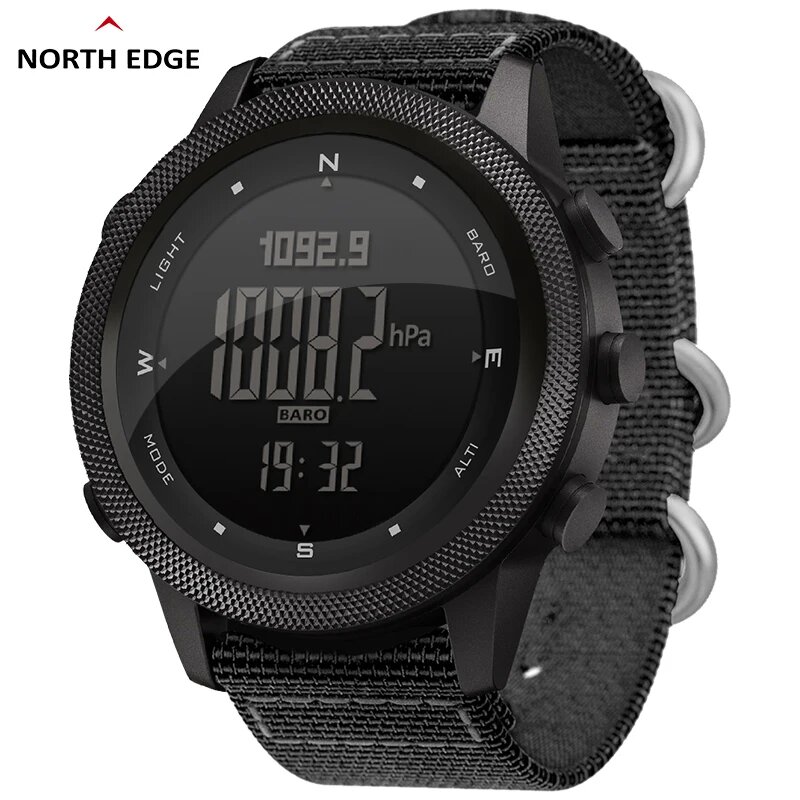 Цифровые мужские часы NORTH EDGE Апачи-46, спортивные часы для бега, плавания на открытом воздухе, водонепроницаемые часы с высотомером, барометром и компасом, 50 м