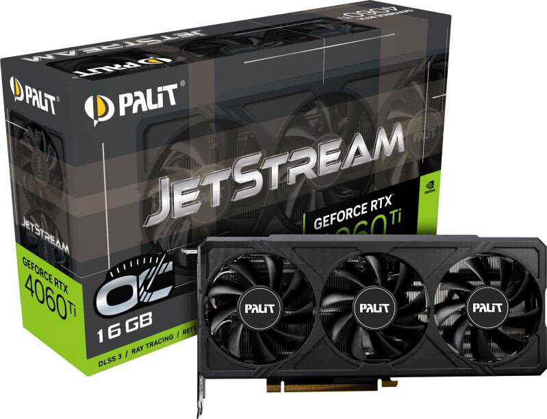 Видеокарта Palit PCI-E 4.0 RTX4060Ti JETSTREAM OC NVIDIA GeForce RTX 4060TI 16Gb 128bit GDDR6 2310/18000 HDMIx1 DPx3 HDCP Ret NE6406TU19T1-1061J