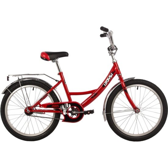 Велосипед Novatrack 20" URBAN красный, защита А-тип, тормоз нож, крылья и багажник хром.