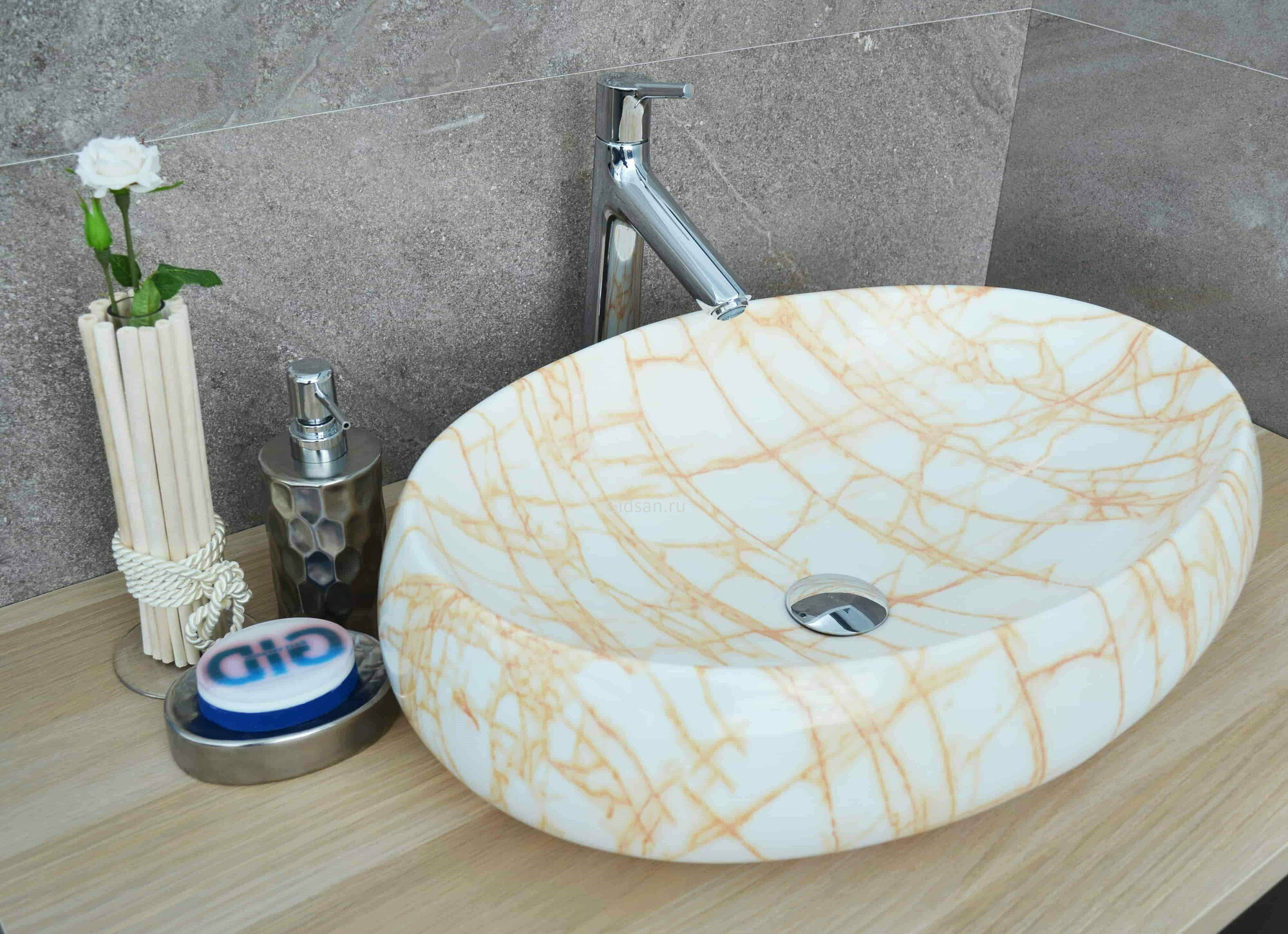 GID-ceramic Накладная раковина мрамор 59x40х16 см, Gid, Mnc167