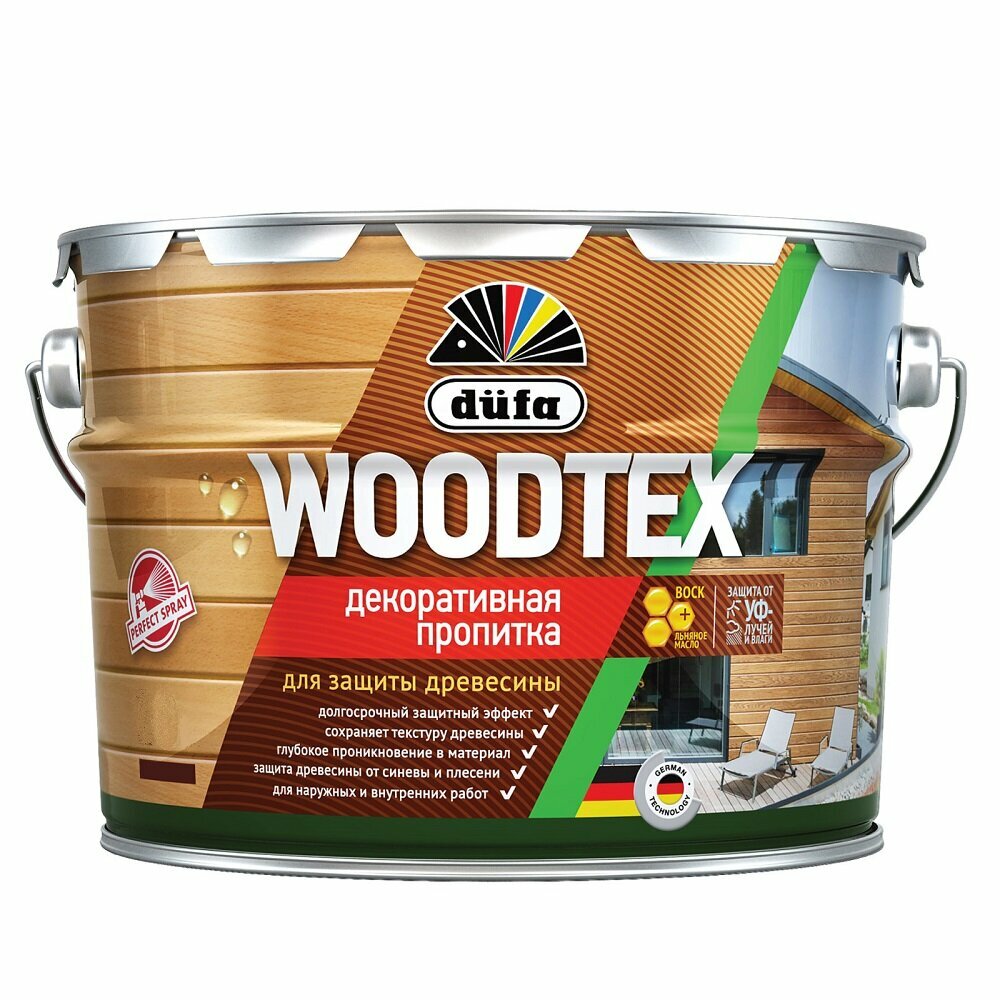 Декоративная пропитка для древесины Dufa Woodtex полуматовая (3л) тик