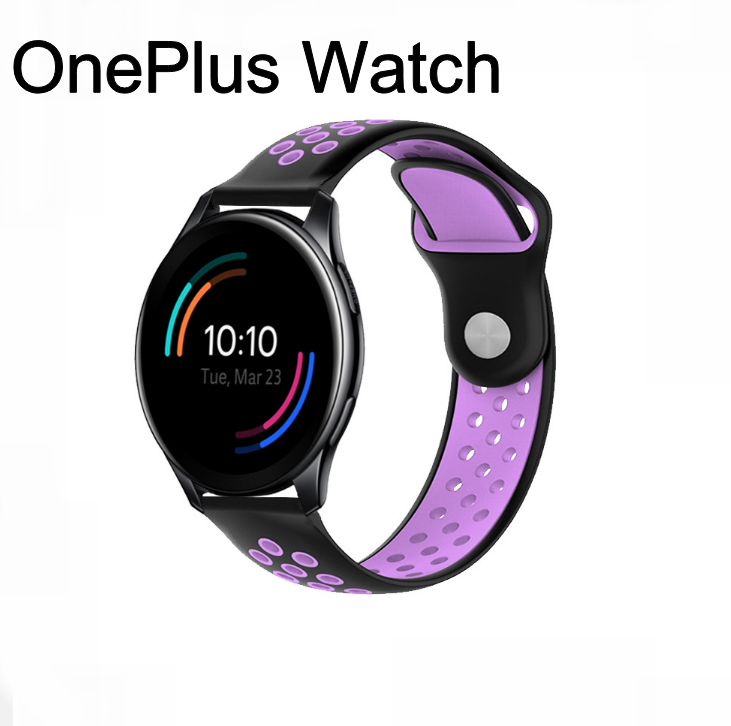 Силиконовый водостойкий сменный ремешок браслет MyPads Silicone для OnePlus Watch со спортивным дизайном с дырками и кнопкой застежкой фиолетовый