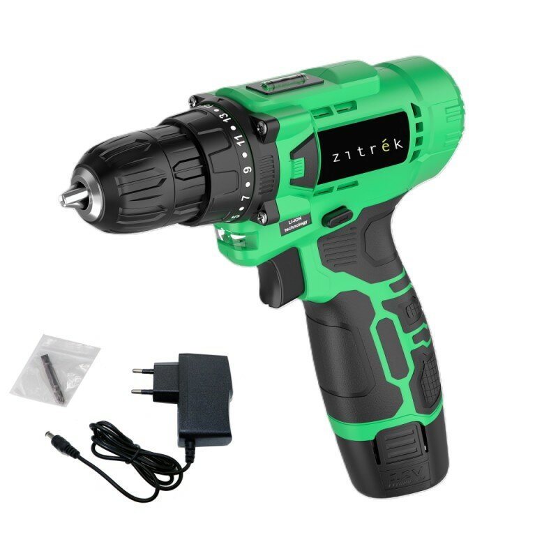 Дрель-шуруповерт аккумуляторная Zitrek Green Li Plus, 12В, 1x1.5Ач, цена за 1 шт.