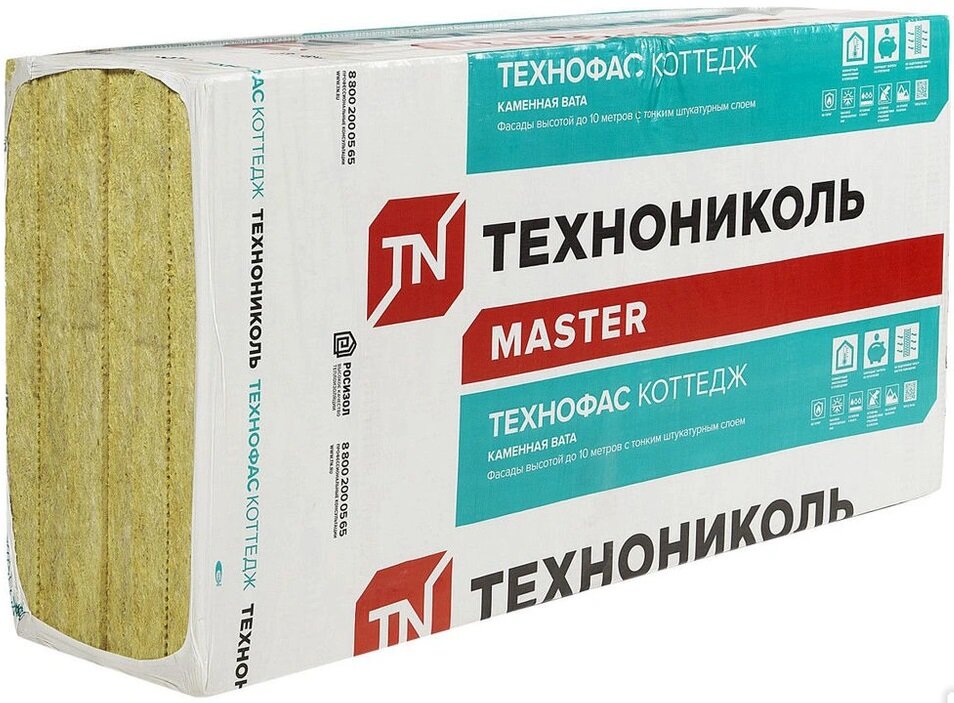 Утеплитель базальтовый технониколь Технофас-105 Коттедж 100x600x1200 мм 2,16 м2 0,216 м3 3 шт