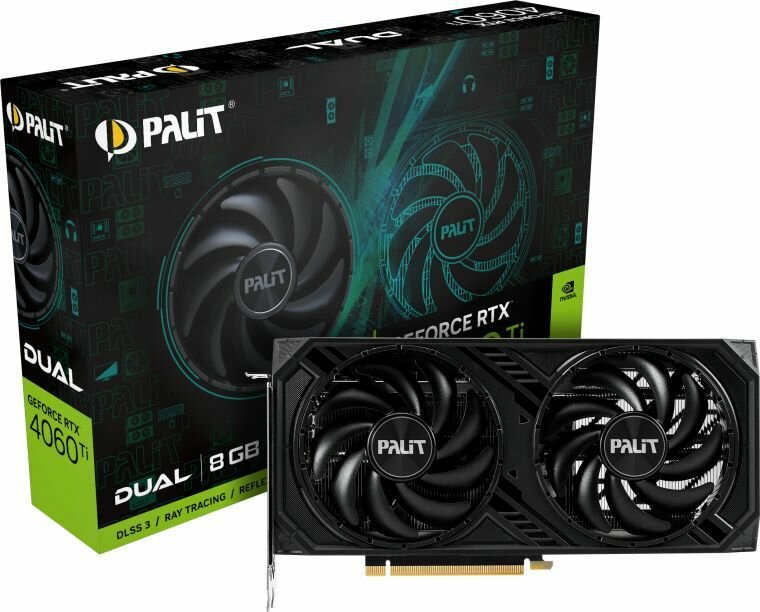 Palit Видеокарта Palit PCI-E 4.0 RTX4060TI DUAL NVIDIA GeForce RTX 4060TI 8192Mb 128 GDDR6 2310/18000 HDMIx1 DPx3 HDCP Ret
