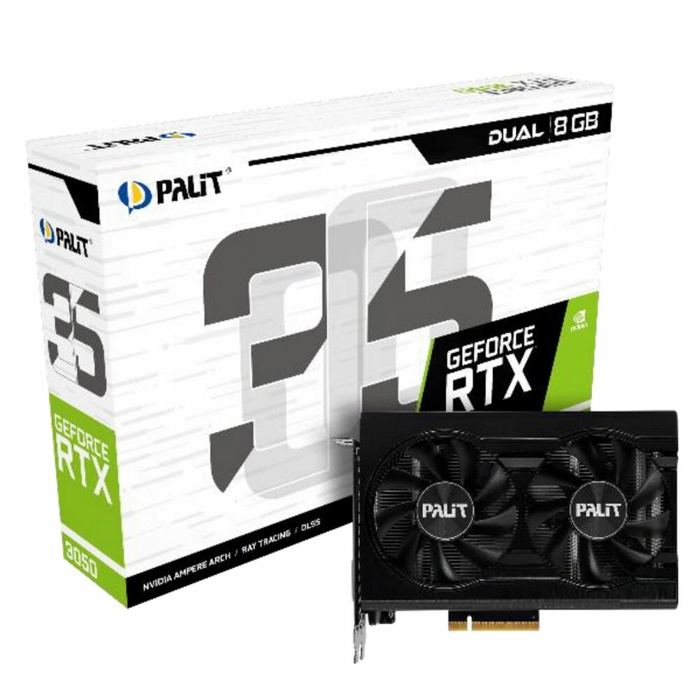 Видеокарта Palit RTX3050 DUAL 8GB |NE63050018P1-1070D| GDDR6 128bit DVI HDMI DP (243703) GeForce RTX 3050