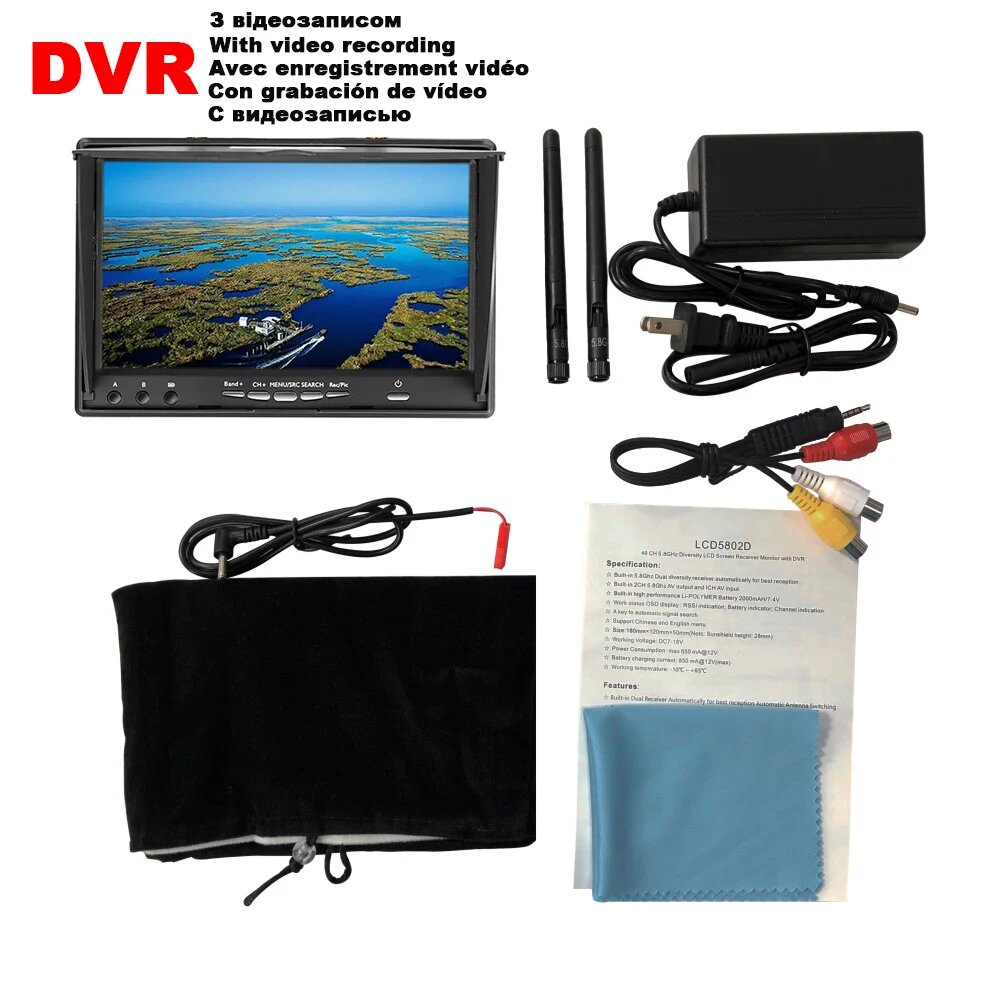 LCD5802D LCD5802S 5802 5,8G 40CH 7-дюймовый Raceband FPV монитор 800x480 со встроенным аккумулятором DVR видеоэкран для FPV мультикоптера