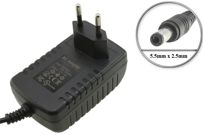 Адаптер (блок) питания 12V, 3A, 36W, 5.5mm x 2.5mm, встроенная вилка, для монитора, телевизора, сетевого - маршуртизатор, роутер и др. оборудования