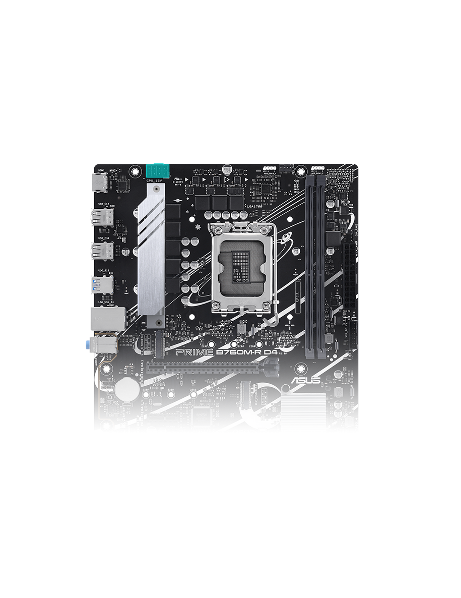 Материнская плата ASUS LGA1700, B760, 2*DDR4, HDMI, 4xSATA3 + RAID, M2, Audio, Gb LAN, USB 3.2, USB 2.0, mATX; 90MB1HA0-M0EAY0 PRIME B760M-R D4