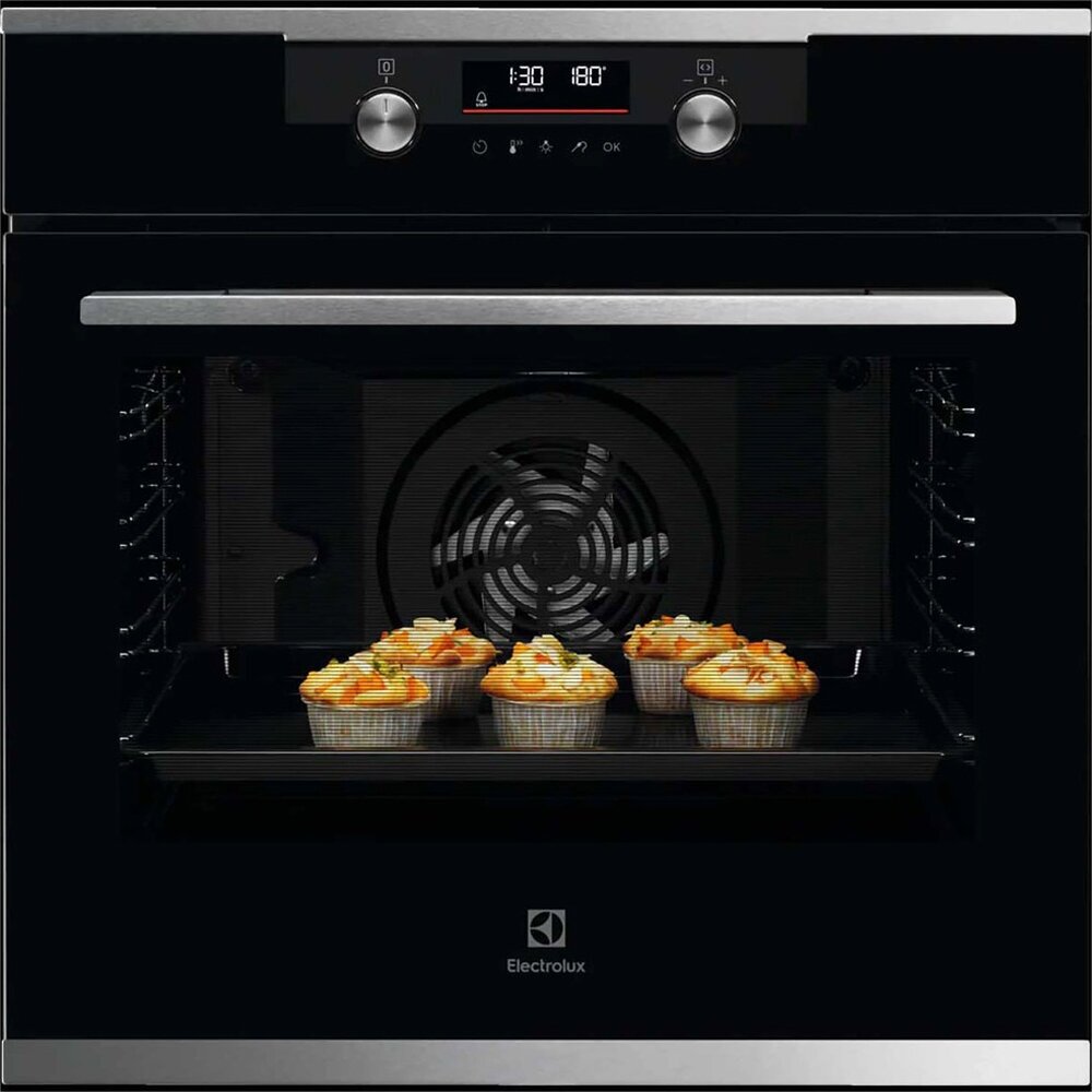 Встраиваемые электрические духовки ELECTROLUX/ Духовой шкаф с паром SteamBake, 9 режимов, основной цвет - черный, утапливаемые переключатели, цветной