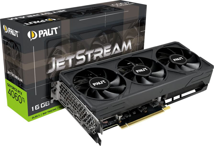 Видеокарта Palit PCI-E 4.0 RTX4060Ti JETSTREAM NVIDIA GeForce RTX 4060TI 16Gb 128bit GDDR6 2310/18000 HDMIx1 DPx3 HDCP Ret NE6406T019T1-1061J