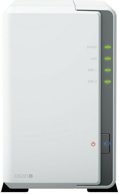 Системы хранения данных Synology QC 1,7GhzCPU/1Gb/ RAID0,1/upto 2 HP HDD SATA(3.5')/2xUSB3.2/ 1xGbE/iSCSI/2xIPcam(upto 12)/1xPS/1YW (DS223j)