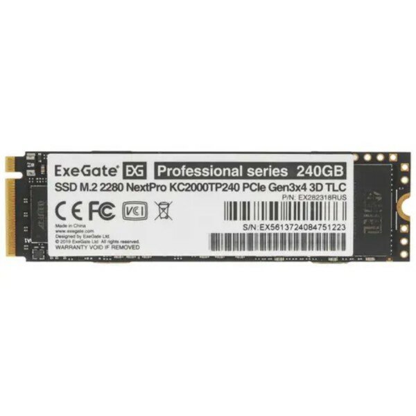 Твердотельный накопитель SSD M.2 240 GB ExeGate NextPro KC2000TP240 (PCIe Gen3x4, NVMe, 22x80mm, 3D TLC)