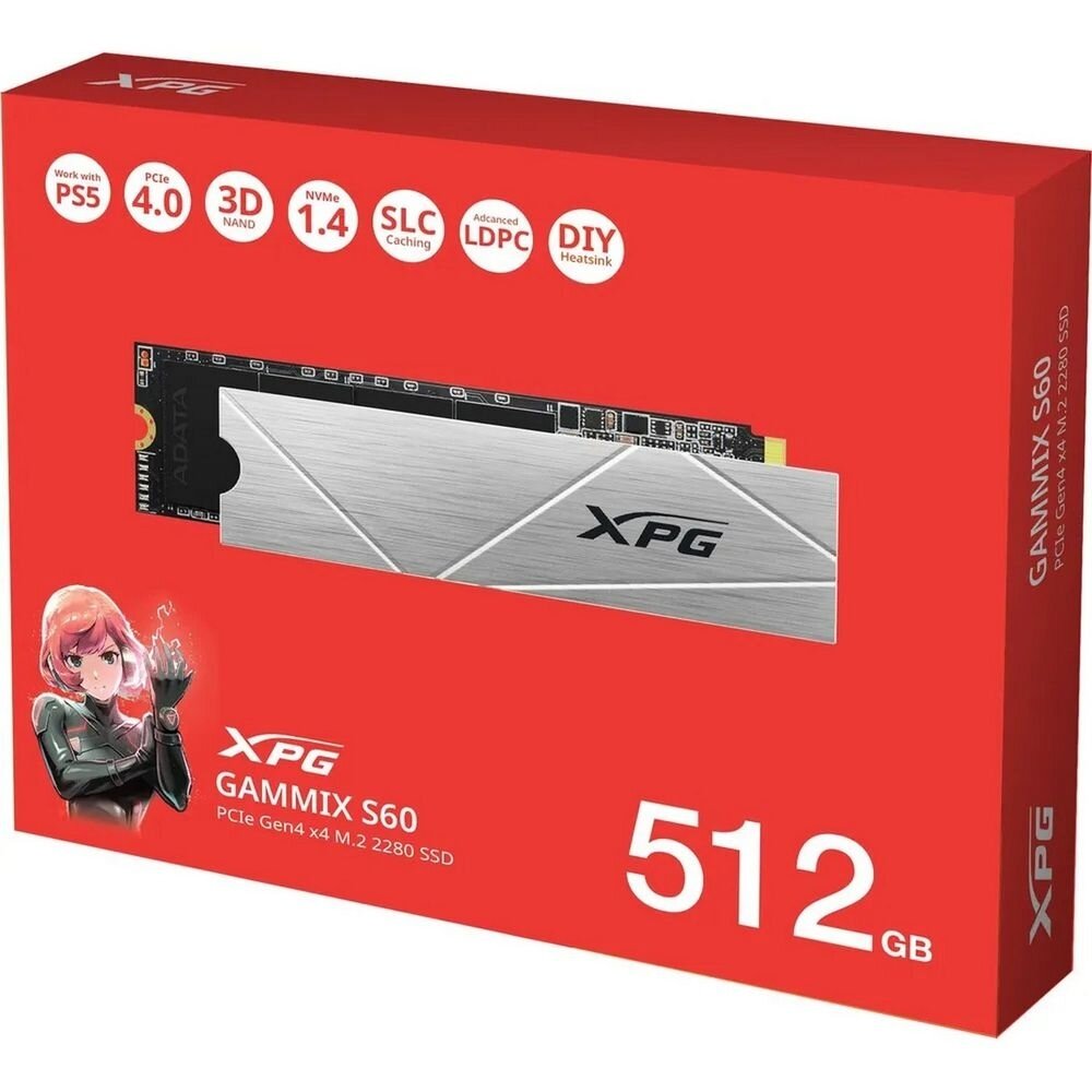 Твердотельный накопитель SSD ADATA M.2 2280 1TB XPG GAMMIX S60 PCIe Gen4x4 with NVMe, 5000/3200, MTBF 1.5M, 3D ТLC NAND, 250TBW