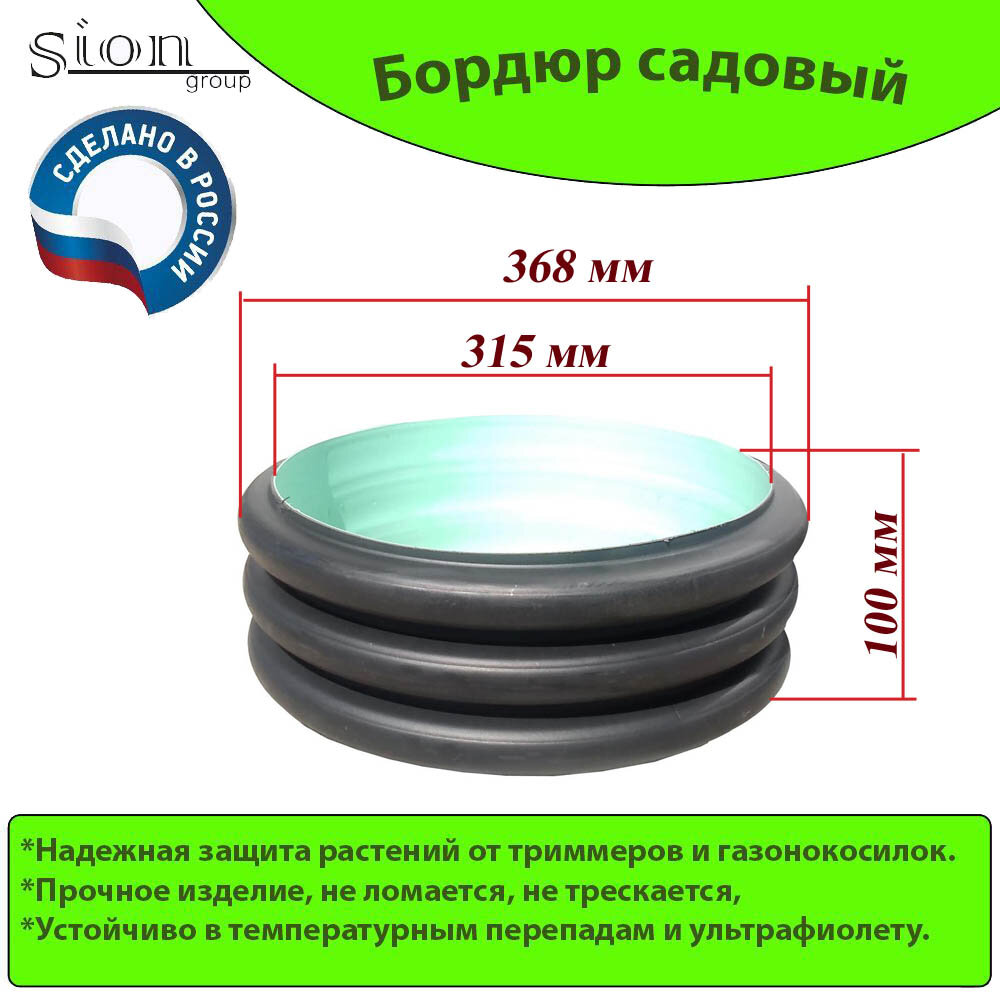 Бордюр садовый "Ограждение 290/250CH" прочный, долговечный, черный.