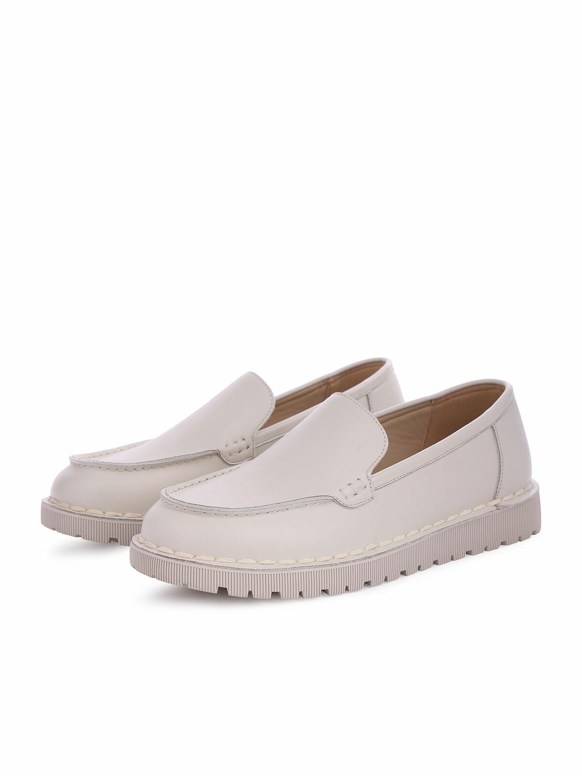 Светло бежевые женские кожаные туфли мокасины без каблука Marisetta 119-41WK-004SS