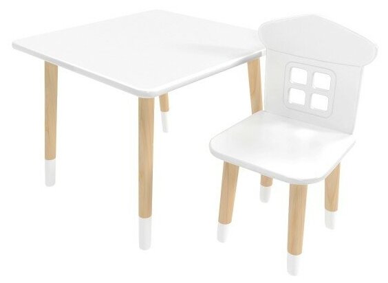 Bambini Letto Детский Комплект Стол Квадратный И Стул Домик Белый, С Носочками