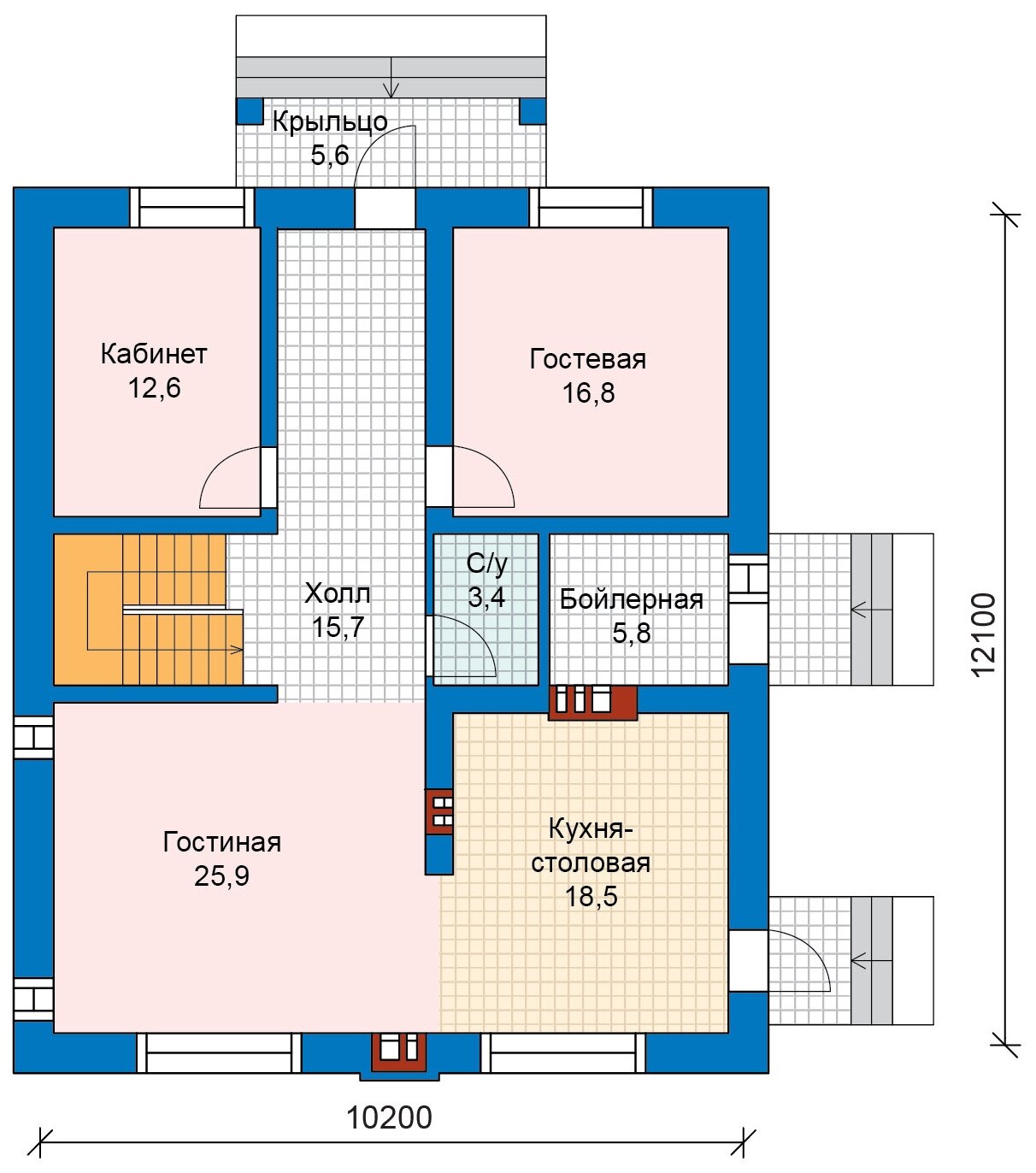 Проект газобетонного дома Catalog-Plans-59-98 (173,46кв. м, 11,9x10,2м, газобетон 400)
