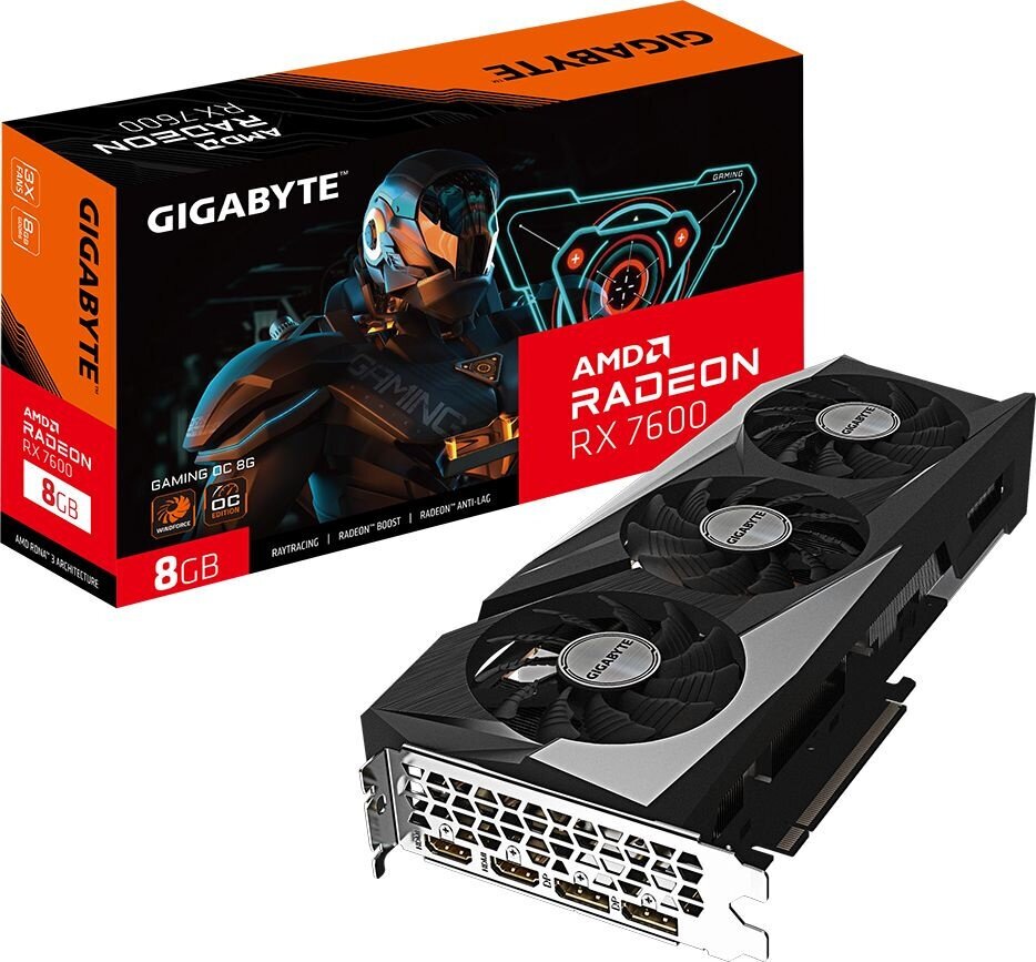 Видеокарта Gigabyte PCI-E 4.0 GV-R76GAMING OC-8GD AMD Radeon RX 7600 8192Mb 128 GDDR6 2355/18000 HDM