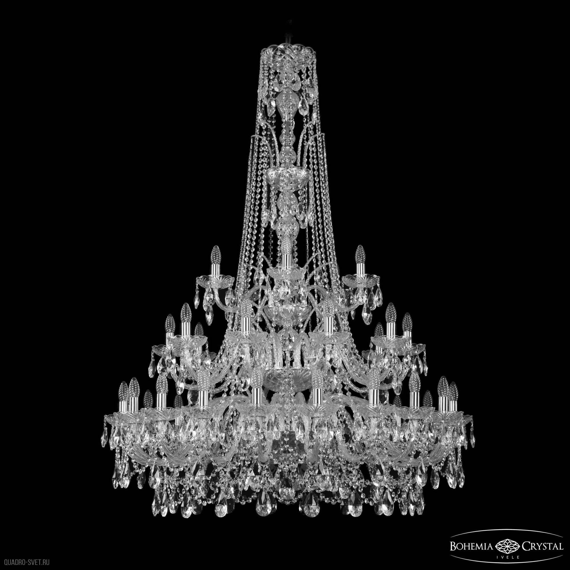 Большая хрустальная люстра Bohemia IVELE Crystal 1411/20+10+5/400/XL-155/3d Ni