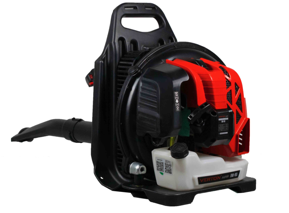Воздуходувка ранцевая бензиновая VERTON BW-80 (V двигателя 75,6см3,мощность 3,1кВт/4,1л.с,скор. возд.100м/сек,произв. воздух. реж.1500м3/ч,Vбак 2л.,уровень шума 110дБ)