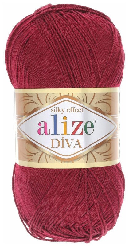 Пряжа Alize Diva - 1 шт, 57 бордовый, 350м/100г, 100% микрофибра акрил /Ализе Дива/