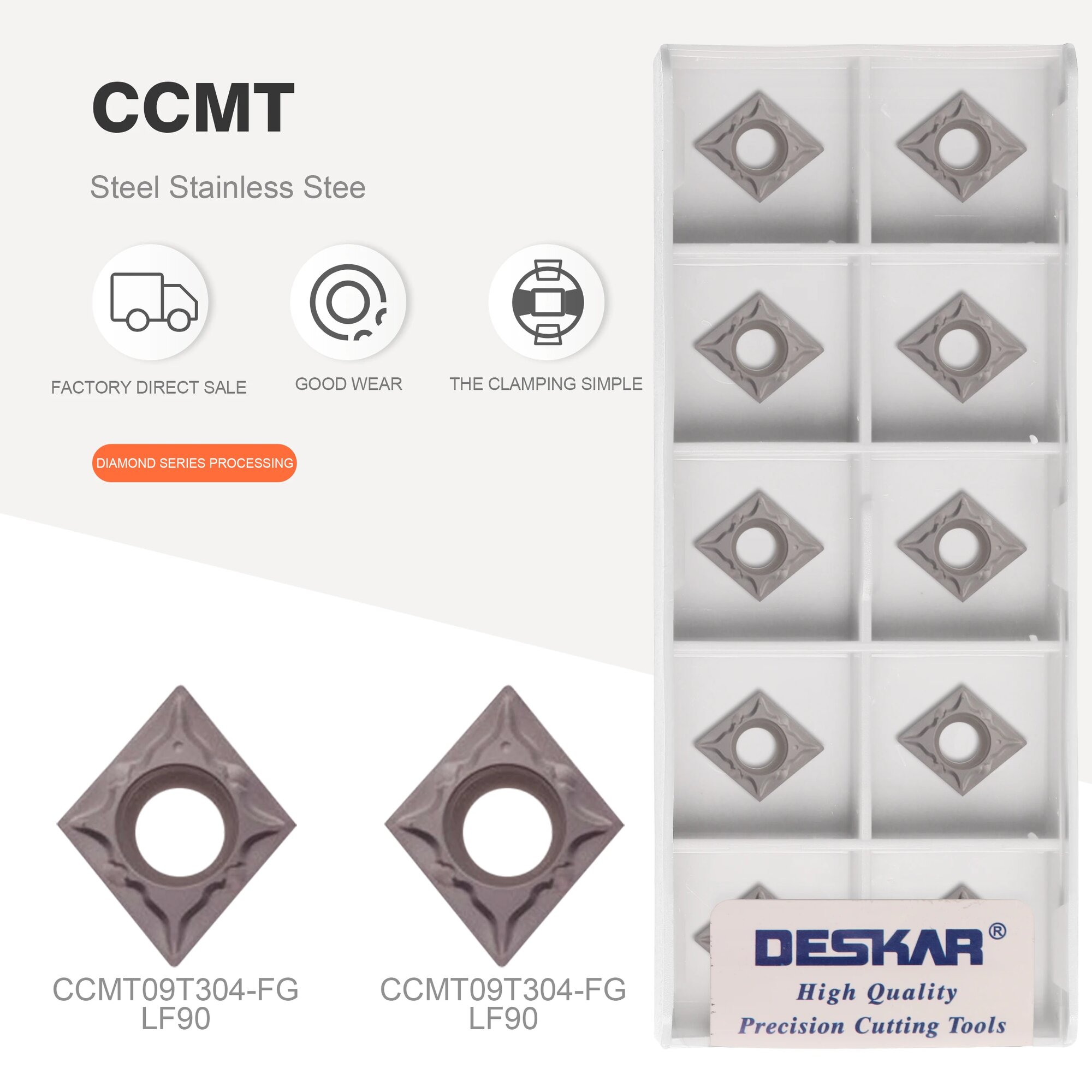 DESKAR 100% оригинальный CCMT060204 CCMT09T304 CCMT09T308 FG HQ MT TC FG PS LF90 токарный станок с ЧПУ, токарный инструмент, CCMT060204-HQ LF90, 10PCS (1 box)
