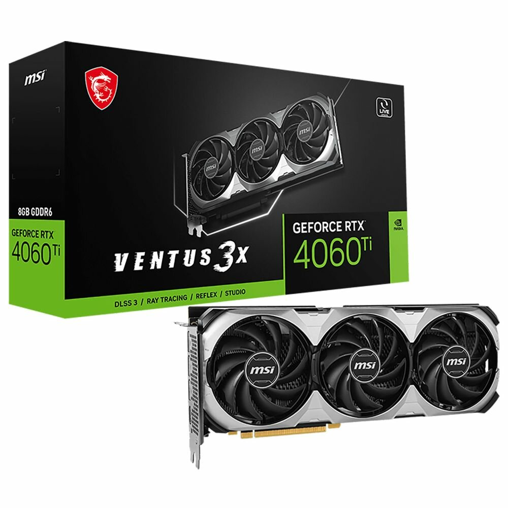 Видеокарта MSI RTX4060Ti VENTUS 3X E 8GB GDDR6 128bit 3xDP HDMI 3FAN RTL RTX 4060 Ti VENTUS 3X E 8G