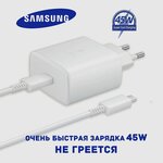 Зарядное устройство для Samsung 45w + кабель USB Type C/ быстрая зарядка для Samsung 45w (вт) с проводом/ Сетевой адаптер usb c