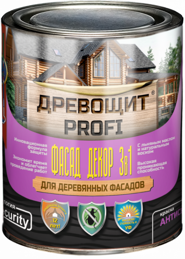 Краска-Антисептик для Дерева Красковия Древощит PROFI «Фасад Декор 3в1» 0.7кг Антисептическая, Тик.