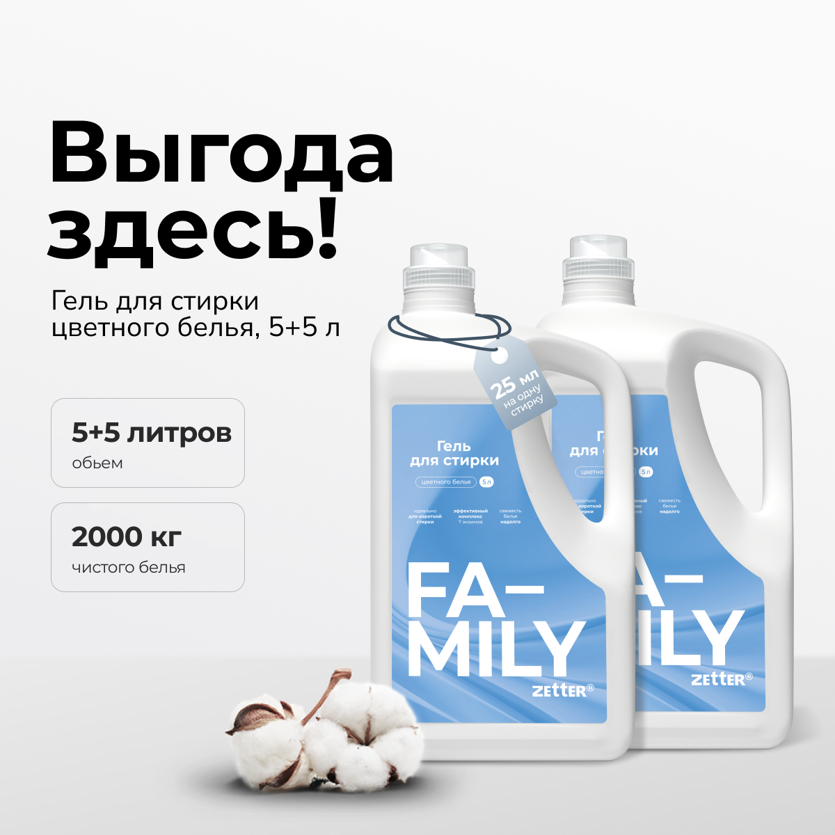 Zetter Гель для стирки цветного белья Family, 5 литров