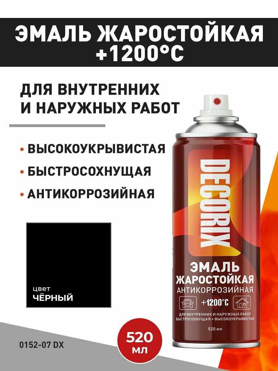 Аэрозольная эмаль жаростойкая +1200С DECORIX 520 мл матовая