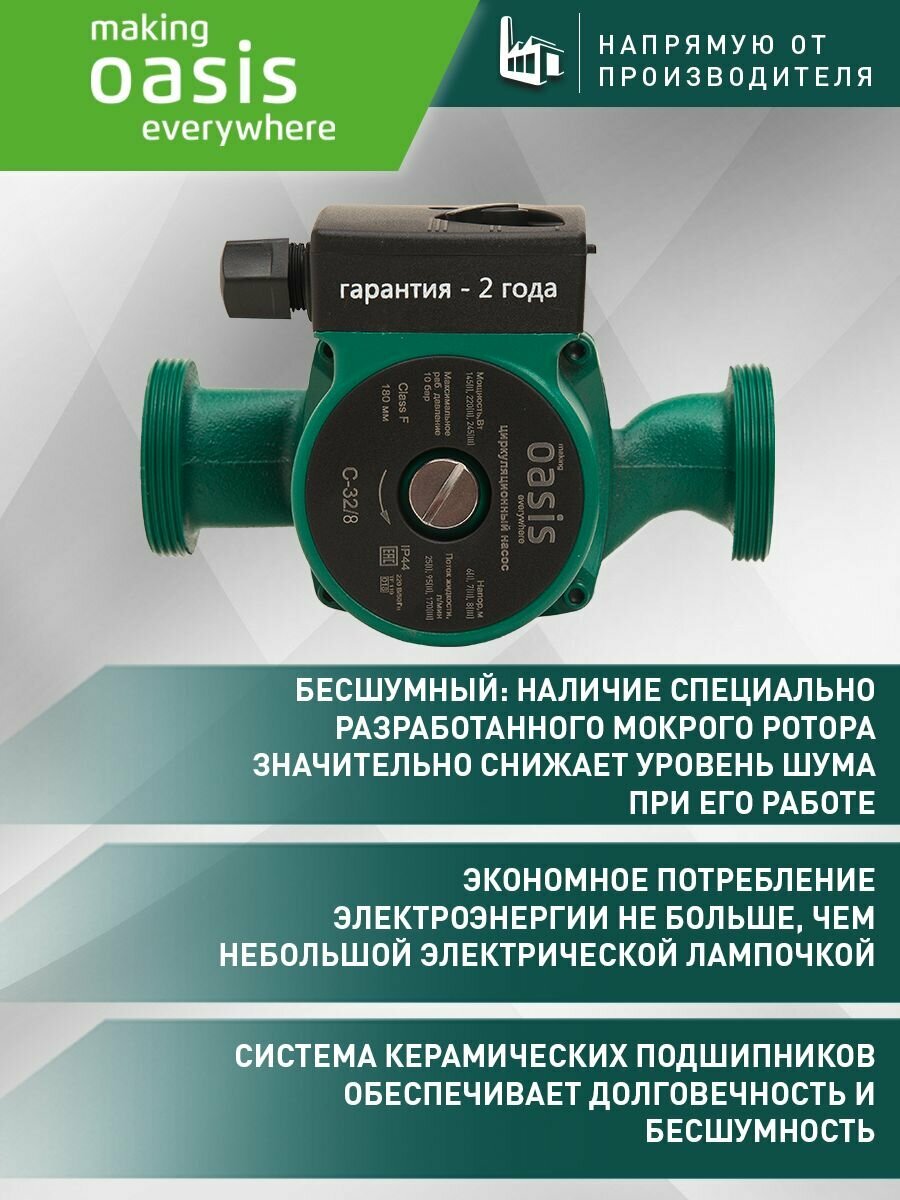 OASIS Насос циркуляционный Оasis C 32/8, напор 8 м, 170 л/мин, 145/220/245 Вт