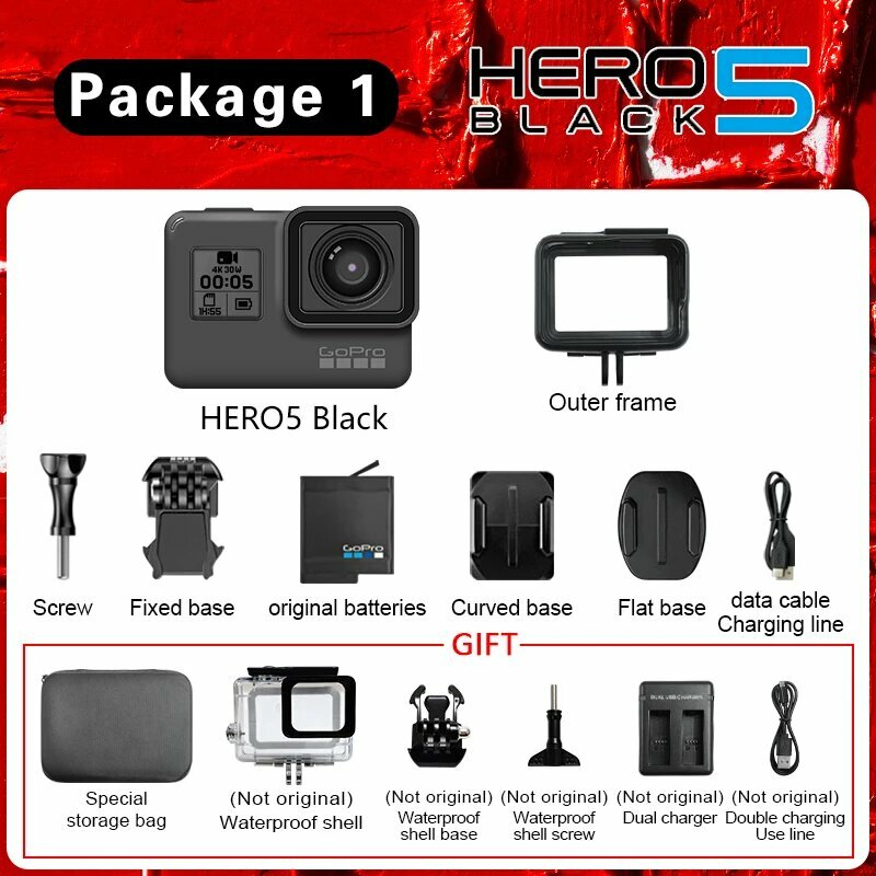 (Используется) Экшн-Камера Gopro hero 5 black 4k30 fram ultra hd 12MP Противоударная камера для езды на мотоцикле лыжах go pro