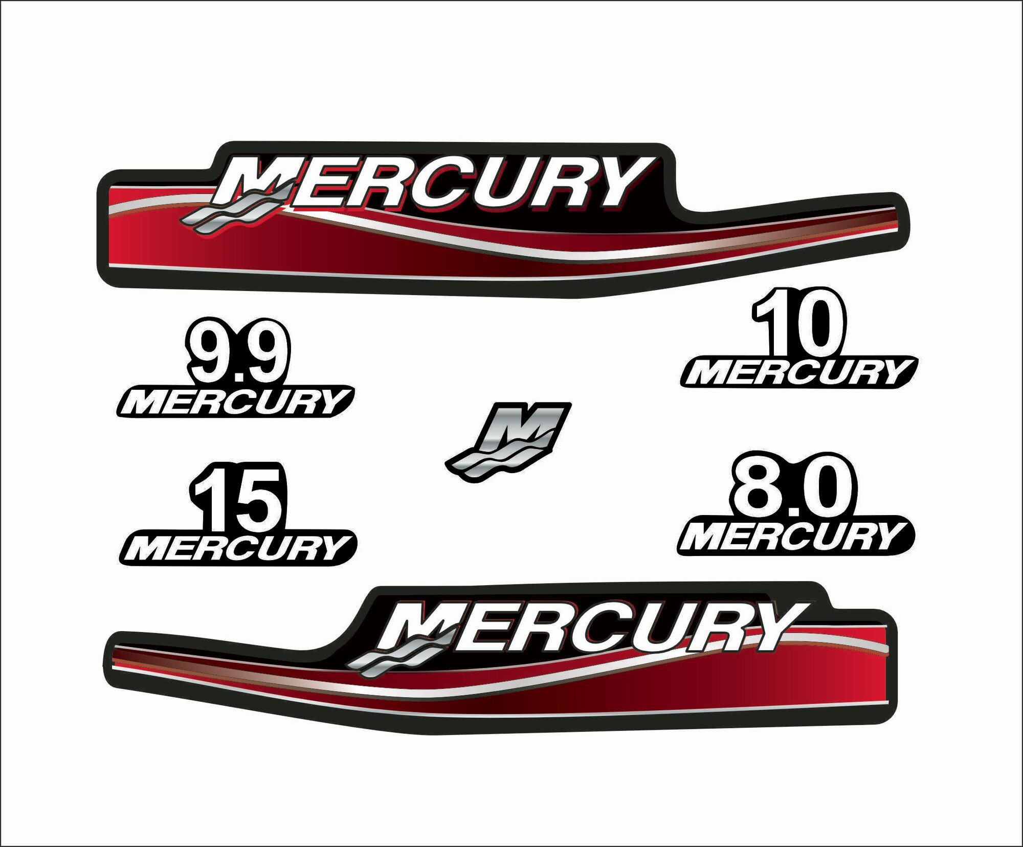 Наклейка на лодочный мотор Mercury 9.9, 8.0, 10, 15