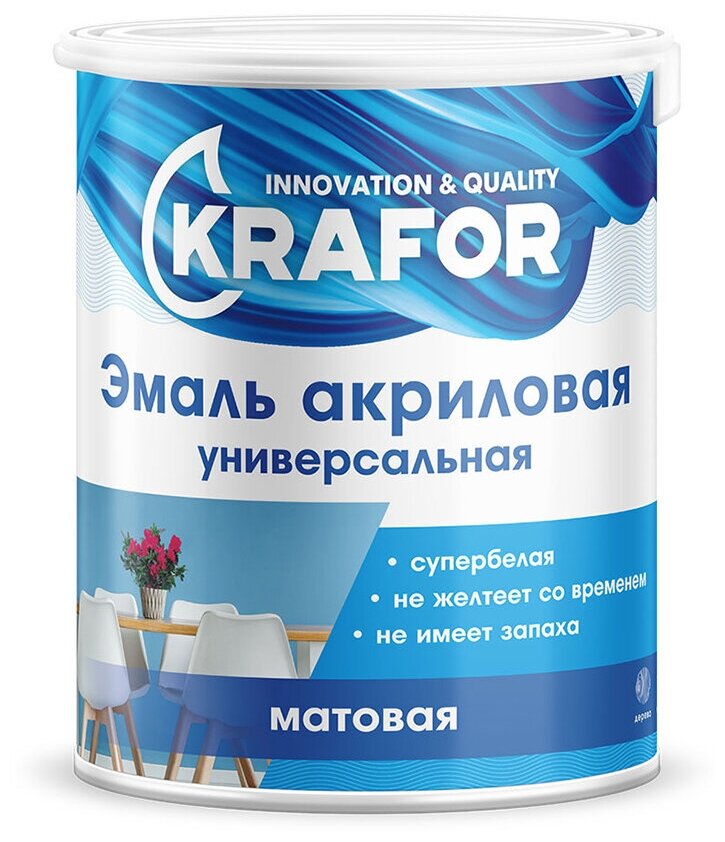 Эмаль универсальная Krafor, акриловая, матовая, 3 кг, супербелая