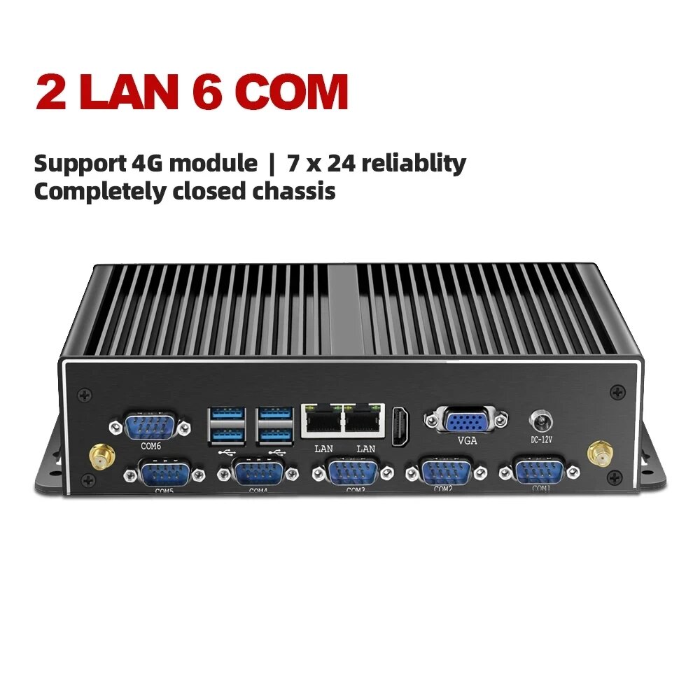 Безвентиляторный промышленный мини-ПК с двойным NIC LAN 6 * COM RS232 RS485 Core i5 4200U 2955U Win10/11 Ubuntu Linx Thunderbdt