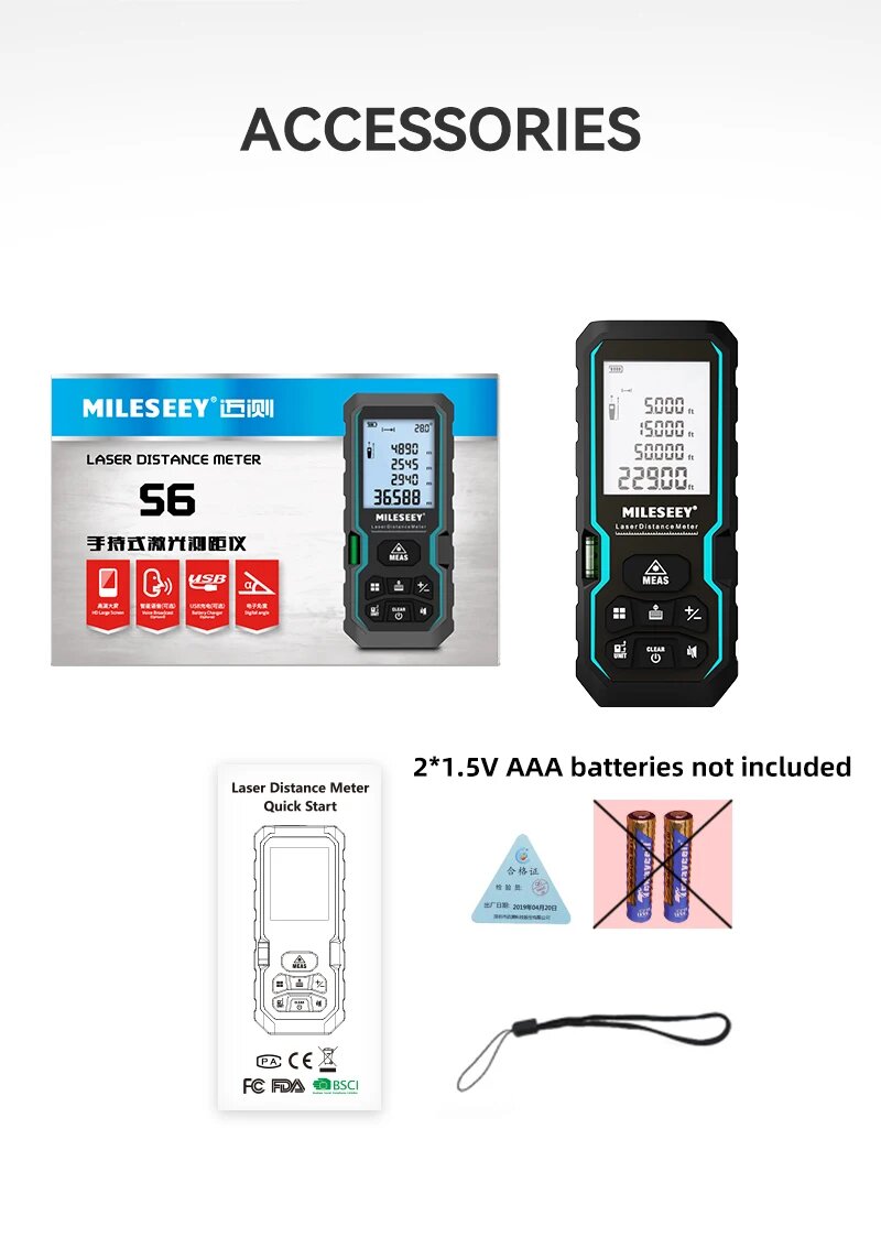 Профессиональный лазерный дальномер Mileseey Trena X5/X6, 40/60/80/100 м, модели и комплектация в ассортименте, S6, 40 м