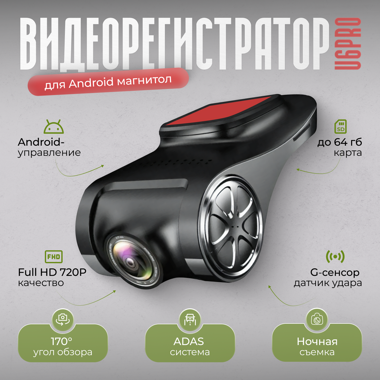 SPARTUM Видеорегистратор HD 1080P Android ADAS циклическая запись G-сенсор ночное видение широкий угол DVR U2PRO