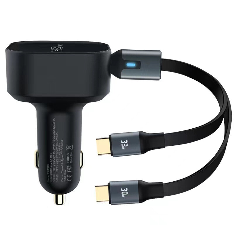 Автомобильное зарядное устройство F735CL, для Apple и Huawei, 63Вт, черное