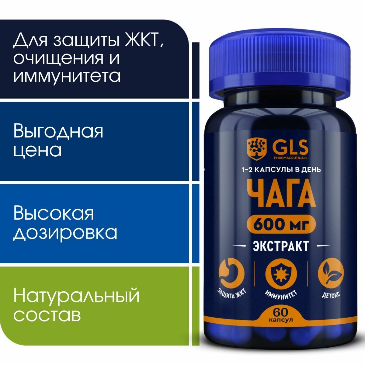 GLS pharmaceuticals Чага для восстановления работы кишечника, 60 капсул