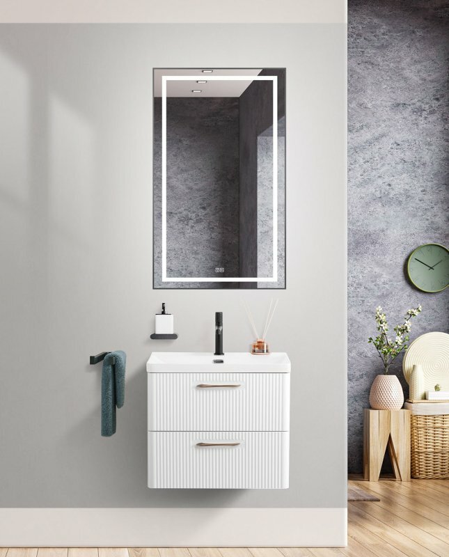 BelBagno Тумба под раковину подвесная, DUE, 50 см Bianco Lucido DUE-500-2C-SO-BL-P+RS006SN.4/160+BB-8076-3-50