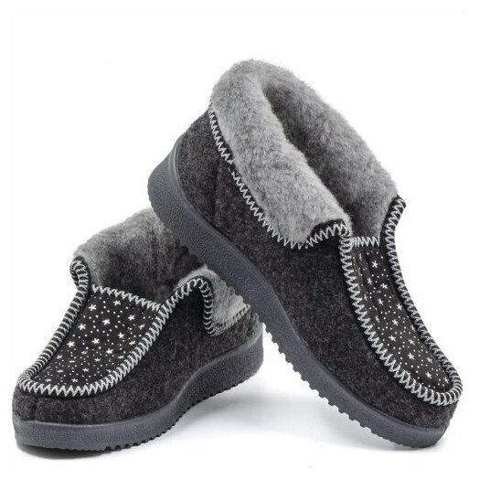 Shoes KOMFORT Бабуши женские модель-10 (текстиль, иск. мех, ПВХ) (39, Звезды, Черный)