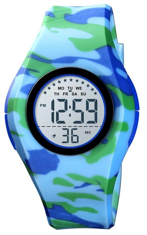 Часы Skmei/Скмей 1556, детские, секундомер, подсветка Camouflage Blue