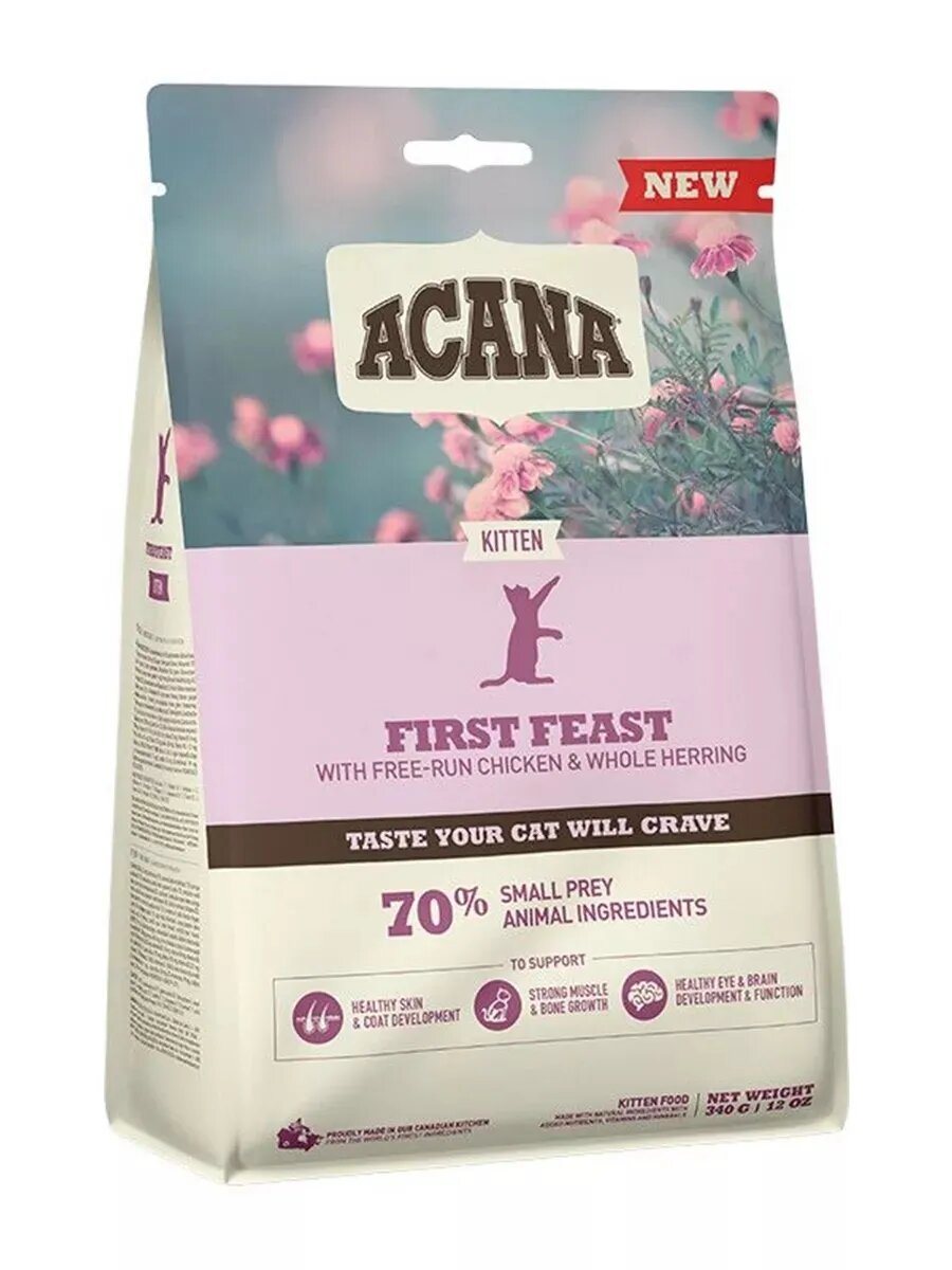 ACANA FIRST FEAST CAT 0,340 кг- низкозерновой корм для котят с курицей и рыбой
