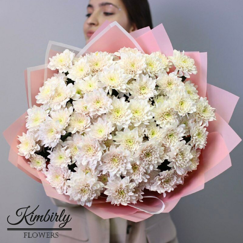 Букет живых цветов из кустовых хризантем, цвет розовый, 7 шт, арт 323